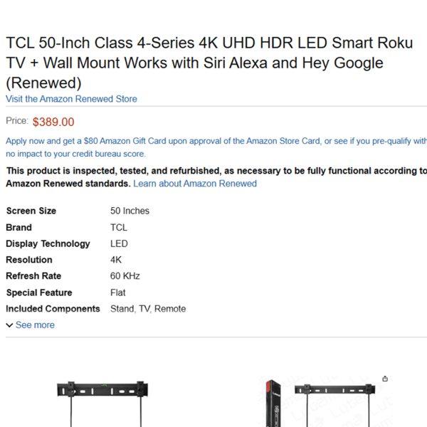 TCL高清智能Roku电视 50英寸4K电视(可壁挂可台式） - 图片 2