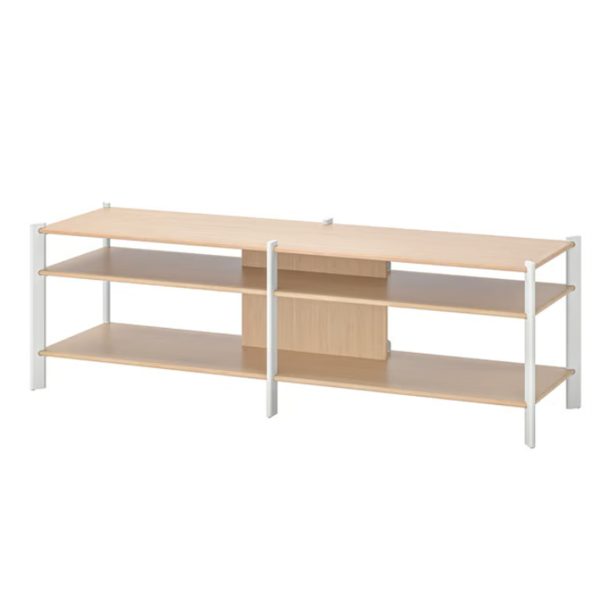JÄTTESTA TV unit, white/light bamboo 三层电视柜