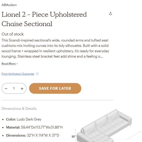 Lionel 2 - Piece Upholstered Chaise Sectional 白色莱昂内尔双人布艺贵妃榻组合沙发 - 图片 2