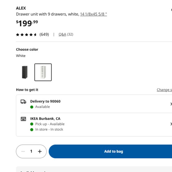 IKEA ALEX Drawer unit with 9 drawers IKEA ALEX系列白色储物柜（带9个储物柜） - 图片 2