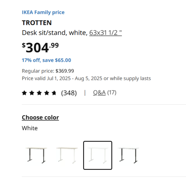 TROTTEN Desk sit/stand, white（白色手动机械式升降桌） - 图片 2